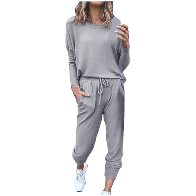 Yuyuzo Womens Casual Solid Color Set Sweatsuit Pullover Jogger Pants Two Piece Outfit Tracksuits