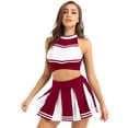 thumbnail image 4 of Oyolan Ensemble d'Uniforme de Cheerleader Sans Manches pour Femmes Adultes Jupe Plissée Mini Rouge Vin TG, 4 of 7