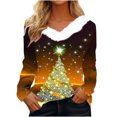 thumbnail image 1 of Birdeem T-Shirt de Noël en Peluche Imprimé pour Femmes Col en V Patchwork Manches Longues Ajusté, 1 of 1