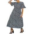 thumbnail image 3 of Robe Décontractée à Volants Manches Courtes Imprimé Floral Taille Haute Col en Chiffon Robe Longue de Plage Fête Vert s, 3 of 5