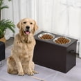 thumbnail image 3 of PawHut Elevated Dog Bowls, Pet Feeder for Large Dogs with Storage, Coffee, 3 of 10