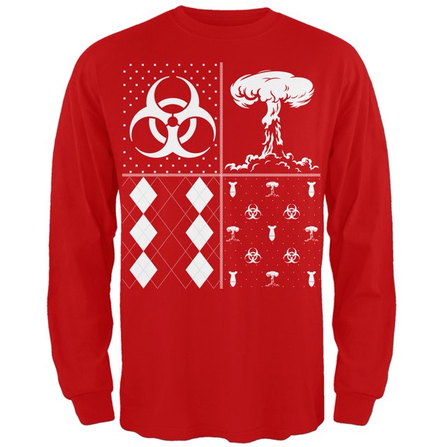 Biohazard Blocs Festifs Chandail de Noël Laid Rouge Adulte T-Shirt à Manches Longues