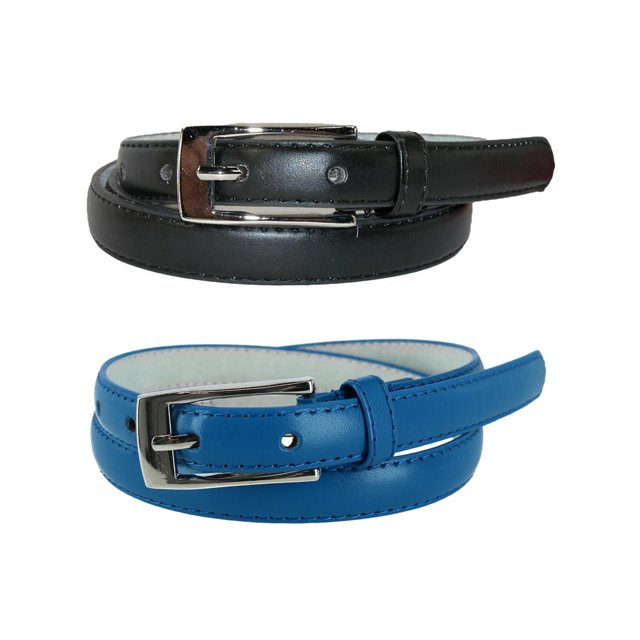 CTM® Ceinture Mince en Cuir pour Robe, Lot de 2, 3/4 Po, Noir + Couleur (Femmes)