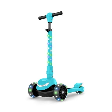 Jetson Scooters - Jupiter Mini 3 Wheel Kick Scooter (Blue) - Collapsible Portable Kids Three Wheel Push Scooter - Lightweight Folding Design with High Visibility RGB Light Up LEDs on Stem an