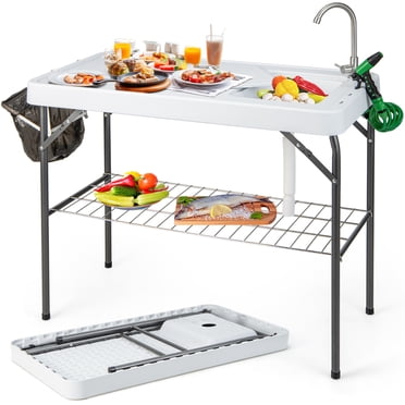Patiojoy Folding Fish Cleaning Table Fish?Fillet Station w/ 360�� Rotatable Faucet & Sink & Spray Nozzle & Drain Pipe Outdoor Camping Table
