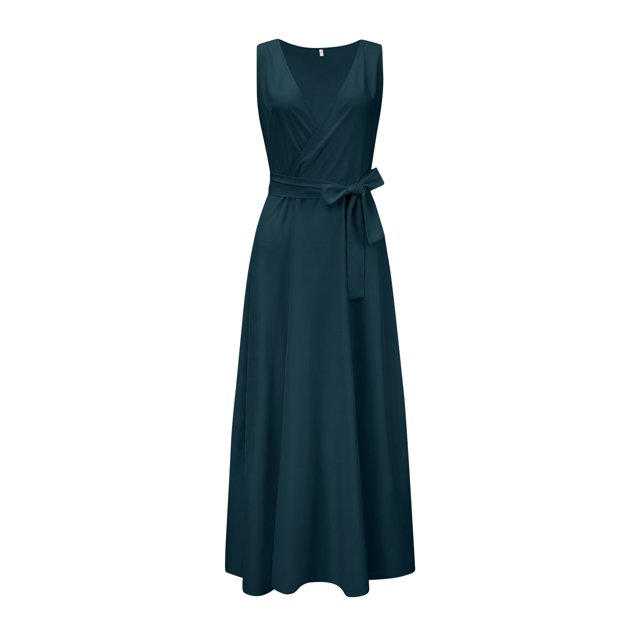 B91xZ Robes pour Femmes Mode Fendue Cuisse Bretelles Spaghetti Robe Midi Florale, Vert TG