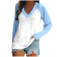 thumbnail image 1 of FAIWAD Women’s Color Block Tunic Top Long Sleeve Patchwork V Neck Plus Size Pullover Top, 1 of 4