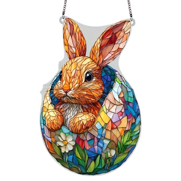 TanSiDing 3pcs Easter Ornaments Set - Bunny Egg Acrylic Hanging Decorations, Double-Sided Colorful Spring Party Decoration for Tree Window Home Garden Festival