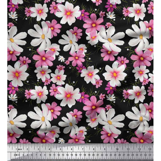 Soimoi Velvet Fabric Cosmos Floral Fabric Prints by Yard 58 Inch Wide