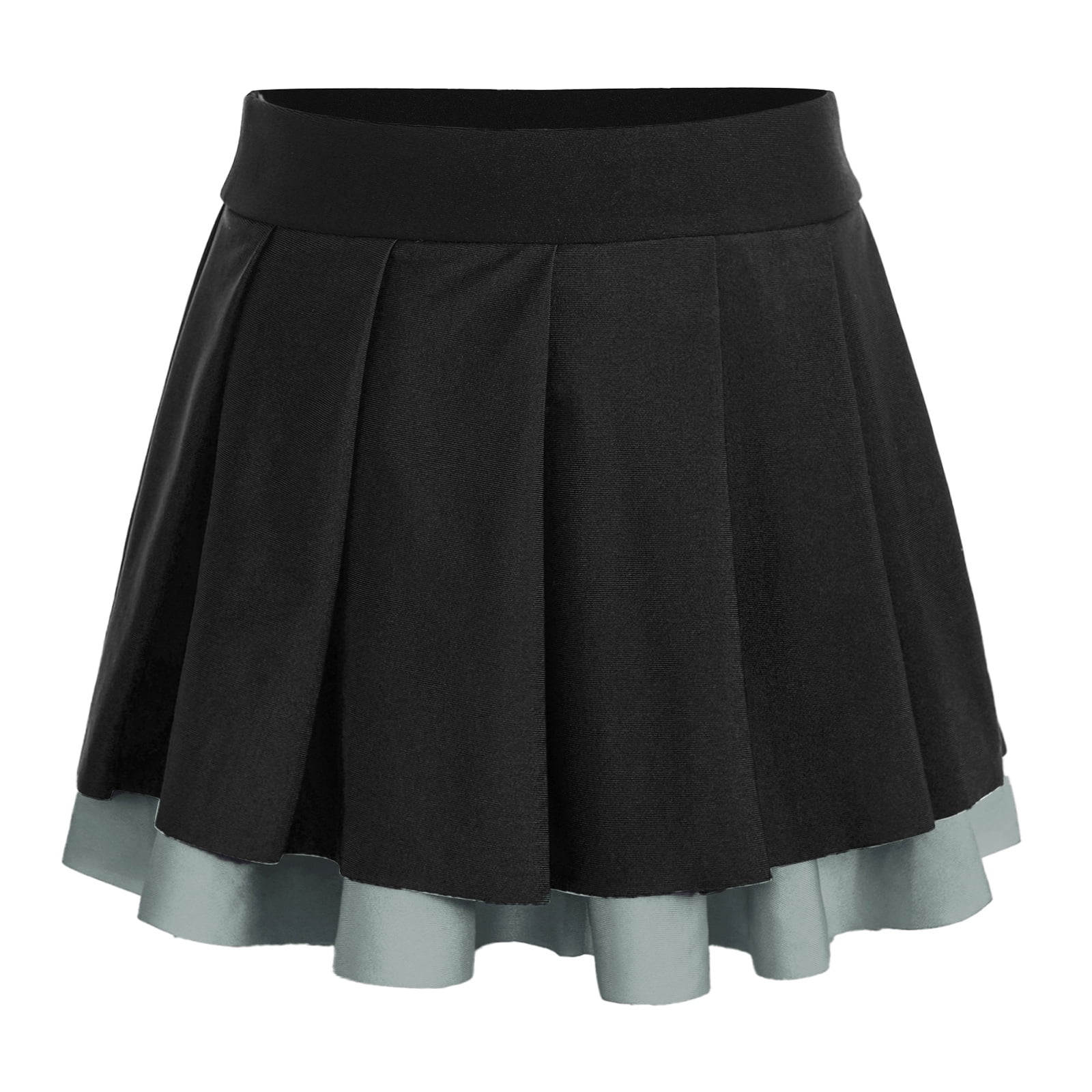 LiiYii Jupe Plissée Mini à Taille Élastique pour Filles Jupe-Short de Danse Jupe d'Uniforme d'Équipe de Cheerleading de Performance Noir 16