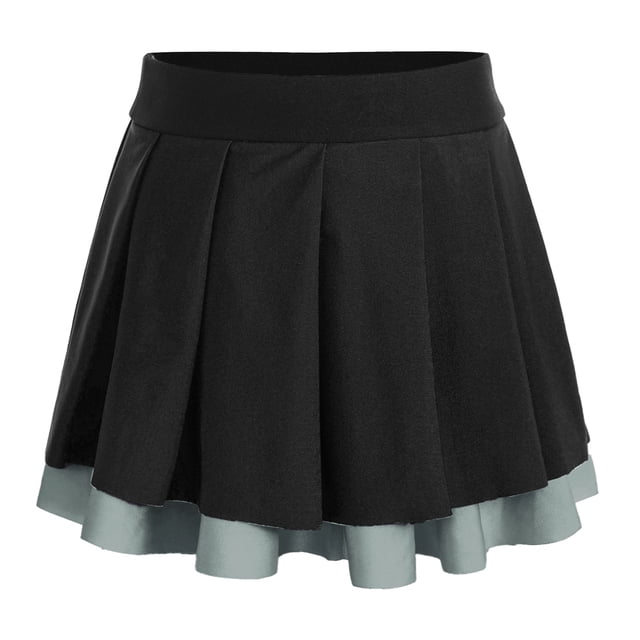 LiiYii Jupe Plissée Mini à Taille Élastique pour Filles Jupe-Short de Danse Jupe d'Uniforme d'Équipe de Cheerleading de Performance Noir 16
