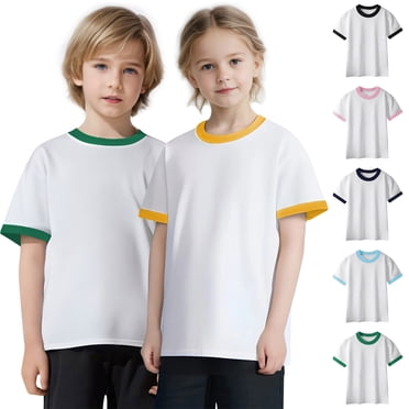 Feancey Hauts en Coton pour Enfants Garçons Filles Manches Courtes Col Rond T-Shirts Été Décontracté Couleur Unie T-Shirts Basiques T-shirt Confortable Soldes d'Été Rose 10 Ans