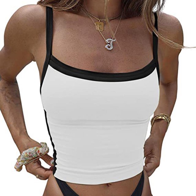 UPPADA Womens Spaghetti Strap Tank Tops Crewneck Ribbed Solid Casual Summer Tops Basic Sleeveless Shirts Striped Lightweight Blouses,Daily Deal