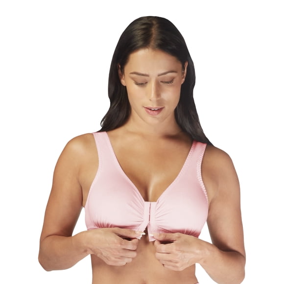 Carole Martin Full-Freedom Cotton Front Closure Comfort Bra - Wire Free - Stretch Cups - One Size Fits All B, C, and D Style 7276 Pink 44