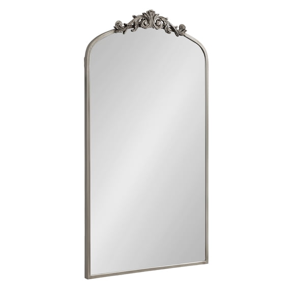 Kate and Laurel Arendahl Glam Arched Tall Panel Mirror, 24 x 42, Silver, Traditional Baroque Large Body Wall Mirror with Ornate Garland Inspired Crown