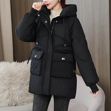 Mceream Manteau Matelassé pour Femme Manteau d'Hiver avec Capuchon Chaud Léger Doudoune Épaissie Manteau Décontracté Uni avec Poches Manteau Grande Taille Chaquetas Para Mujer Noir TG