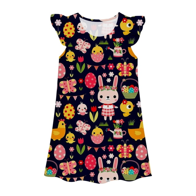 MIASHUI Robe de Princesse pour Filles, Chemises de Nuit pour Enfants Filles, Manches Volantées, Pyjama, Noir, 7-8 Ans