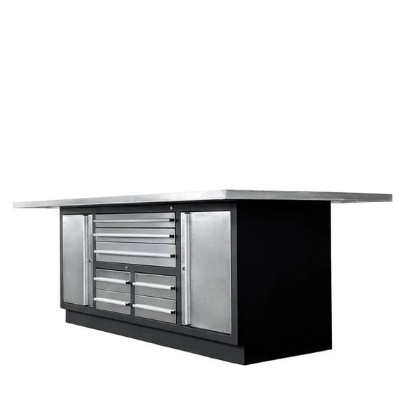 TMG Industrial TMG Heavy Series Stainless-Steel Extra-Large 85" x 45" Platform Workbench, 7 Lockable Drawers, 2 Storage Cabinets, All-in-One Welded Frame, TMG-WB708S