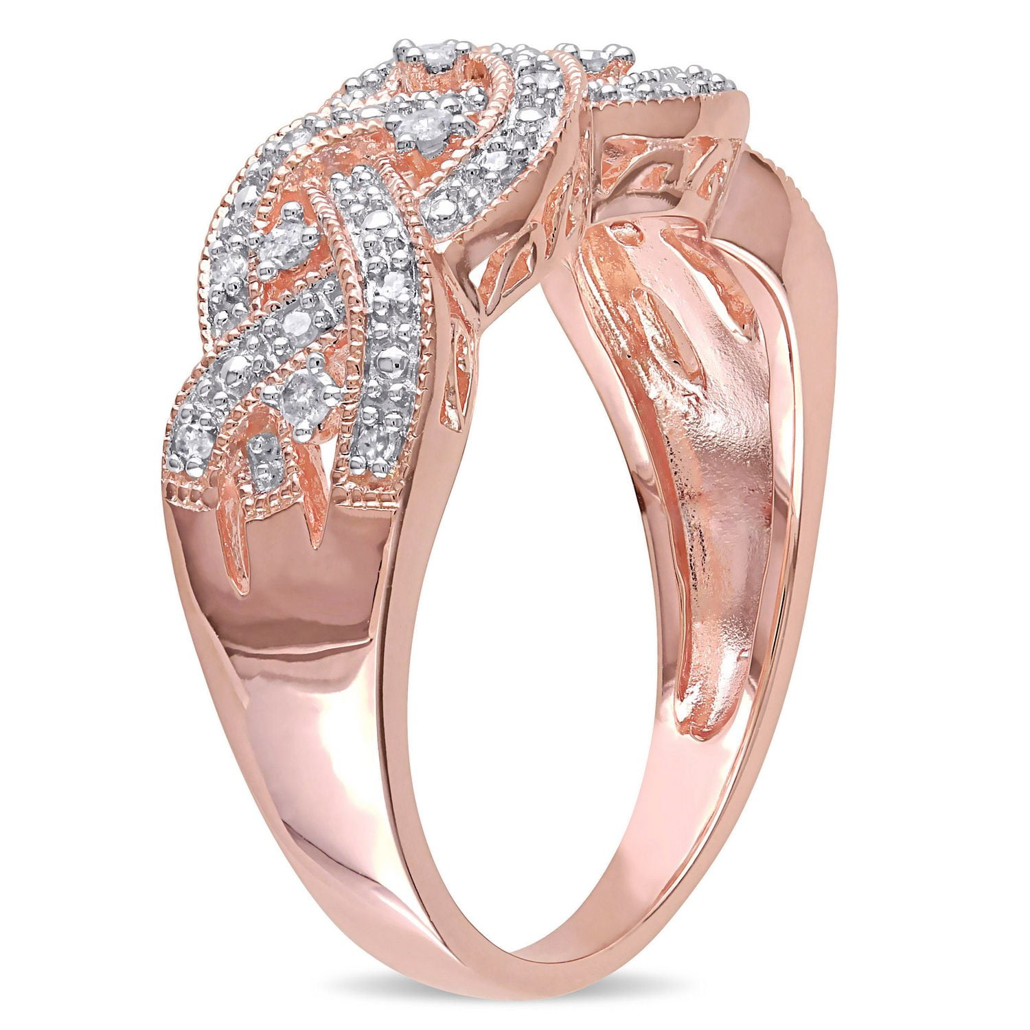 Bague tressée Miabella avec diamants 0,13 CT poids total en argent sterling plaqué de rhodium rosé