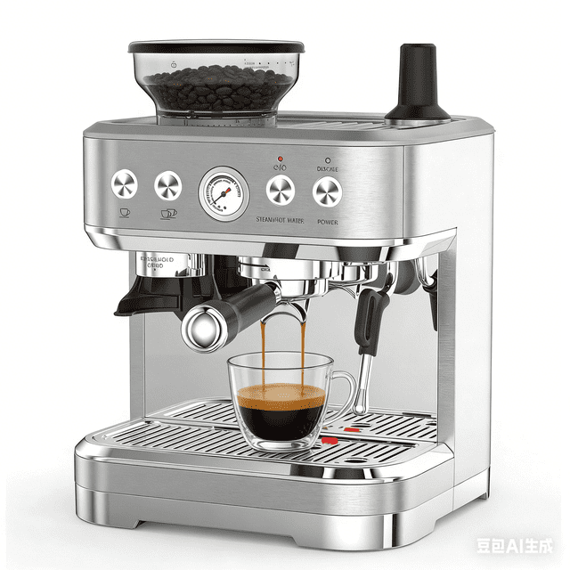 Twister.CK Stainless Steel Espresso Machine, Espresso Machine with Milk Frother and Grinder for Home Office Maker 2.5L Water Tank, 15 Bar, Silver