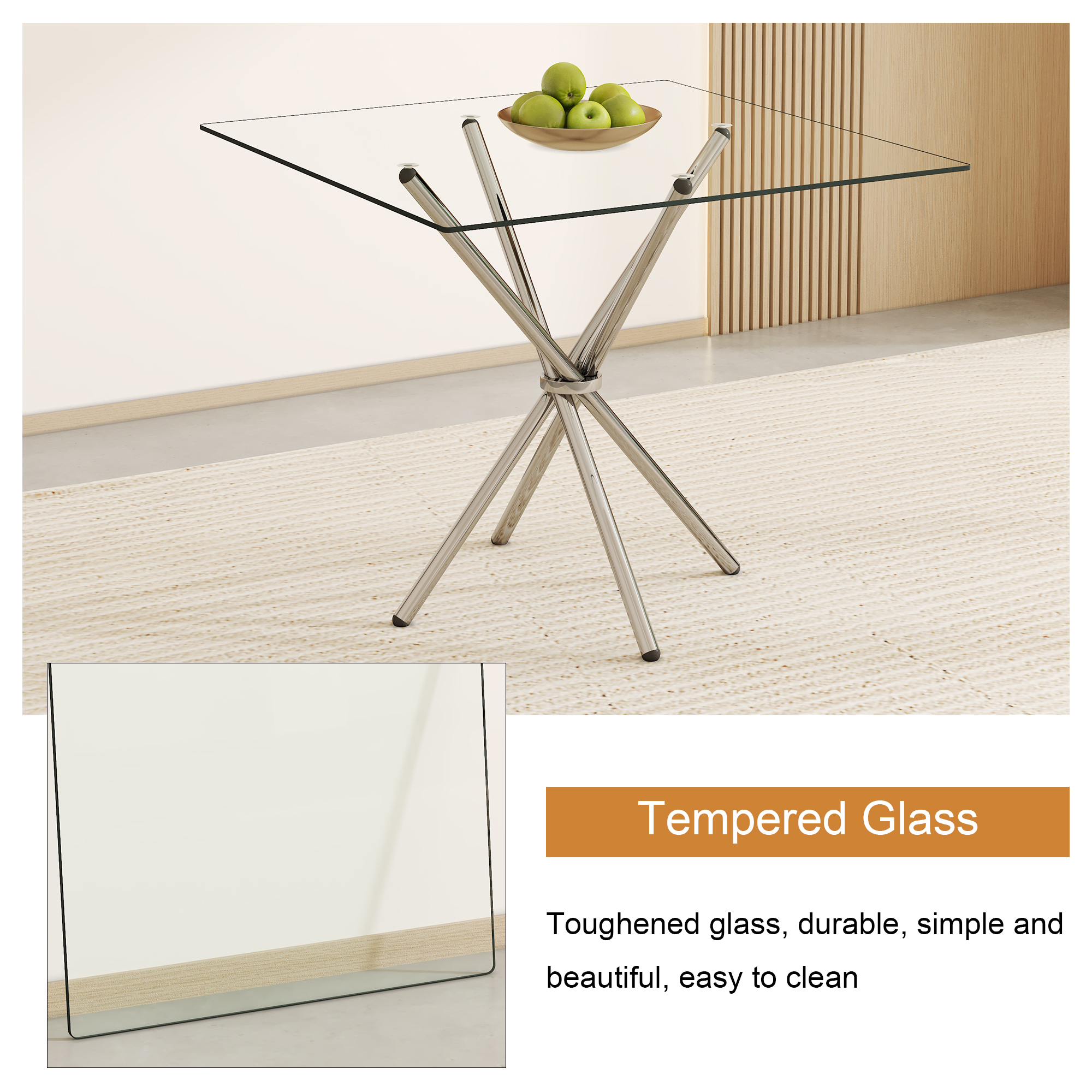 Noble House Table basse en verre trempé carré 36", transparent résistant à la chaleur, pour cuisine et restaurant, transparent