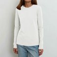 thumbnail image 4 of MeetoTime T-Shirt à Manches Longues en Coton pour Femmes Col Rond Basique Couleur Unie Chandail Confortable, 4 of 5