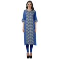 thumbnail image 1 of Moomaya Kurtis Droits Imprimés pour Femmes, Col en V, Manches Retroussables, Kurta Tunique, 1 of 6