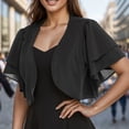 thumbnail image 3 of Meichang Boléro d'Été pour Femme en Mousseline, Ouvert à l'Avant, Transparent, à Manches Courtes, Cardigan Court pour Robe de Soirée 2024, Noir, TG, 3 of 6