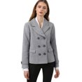 thumbnail image 3 of INSPIRE CHIC Women's Winter Worsted Notched Lapel Double Breasted Short Peacoat, 3 of 6