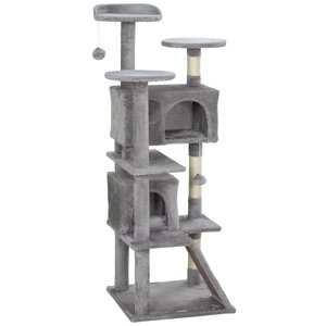 54" Light Grey Multi-Level Cat Tree with Scratching Posts & Condo - Playful Activity Tower for Living Room & Bedroom - Durable Particleboard & Sisal Design