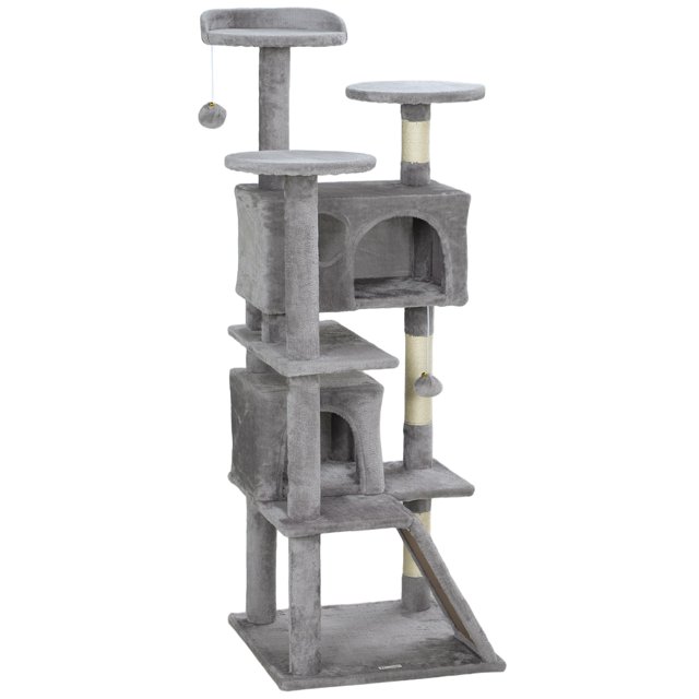 54" Light Grey Multi-Level Cat Tree with Scratching Posts & Condo - Playful Activity Tower for Living Room & Bedroom - Durable Particleboard & Sisal Design
