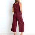 thumbnail image 3 of Birdeem Ensemble 2 Pcs Mode Femme Col Rond Uni Sans Manches Blouse + Pantalon Ample à Poches, 3 of 8