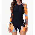 thumbnail image 1 of TaTaai Women's Athletic Rash Guard Swimsuit, Printed Color Block Long Sleeve with Zipper Front, Sporty Swimwear for Surfing, Diving and Water Sports Gift, 1 of 8