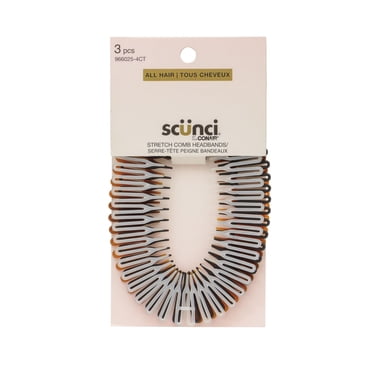 Ensemble de 3 serre‑têtes peigne extensibles Scunci, givré noir écaille, ajustement flexible tous types de cheveux