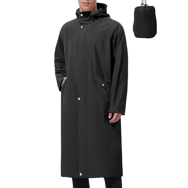 Pitauce Ponchos de Pluie Longs à Capuche pour Hommes, Fermeture Éclair Complète, Imperméables, Vestes de Pluie Compressibles pour Course, Randonnée, Cyclisme, Manteau de Pluie avec Poches
