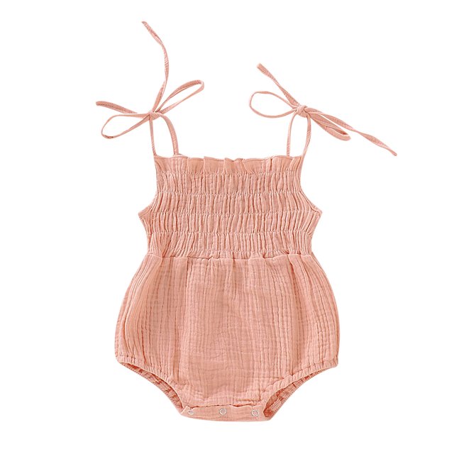 Kmbangi Infant Summer Cotton Sling Romper Lace Up Stretch Ruched Jumpsuit