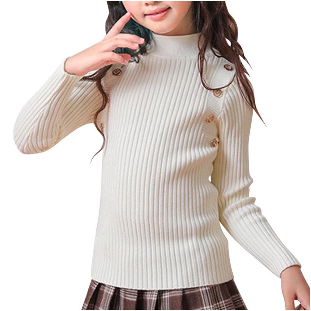 Posijego Girls Turtleneck Sweaters Ribbed Knit Long Sleeve Sweater T-Shirts Winter Slim Basic Tee Tops for Little Girls