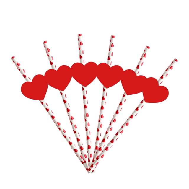 YANHAIGONG Pailles en Papier Saint-Valentin, 24 Pcs Pailles en Papier Jetables Saint-Valentin, Pailles Cœur Rouges pour Fête de la Saint-Valentin Pailles Décoratives, Fournitures pour Fête de Mariage et d'Anniversaire