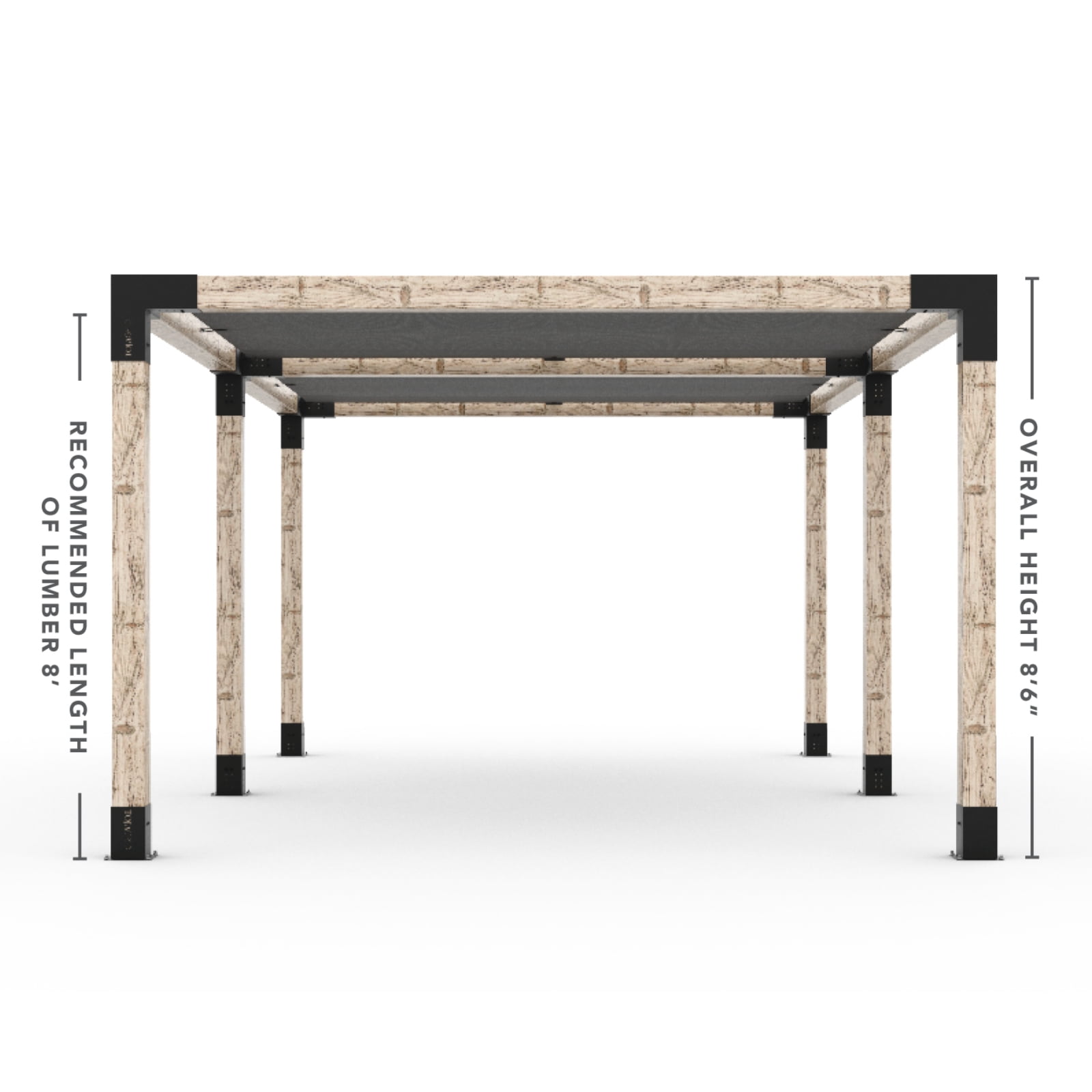 Kit Toja 12' x 22' Double Pergola avec 2 voiles d’ombre pour poteaux en bois 6x6