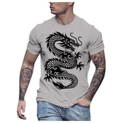 LUOGENLI T-shirts Homme pour Homme Été Chinois Loong Imprimé T-Shirt manches courtes T-shirt Homme Graphic Tee Tee T-Tshirts Femme Graphic tee St. Patrick's Day Light Gray XXXL