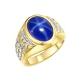 thumbnail image 3 of RYLOS Men's Rings 14K Yellow Gold Nugget Ring with Cabochon Gemstone & Diamonds Blue Star Sapphie Rings For Men Size 10, 3 of 7