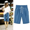 thumbnail image 2 of Timegard Plus Size Shorts for Women Summer Casual Solid Color Elastic Waist Knee Length Pants with Pockets, 2 of 6