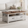 thumbnail image 1 of BeesClover Farmhouse Coffee Table with Drawers, 47.2 in Center Table Rustic Coffee Tables Black Living Room Table, with Open Shelf and 6 Support Legs, 1 of 7