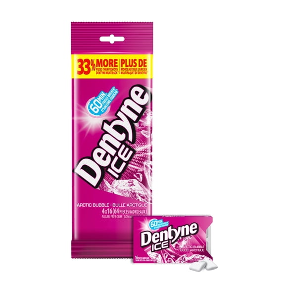 Dentyne Ice, Arctic Bubble Sugar-free Gum - Pack of 4 (64 Pieces)