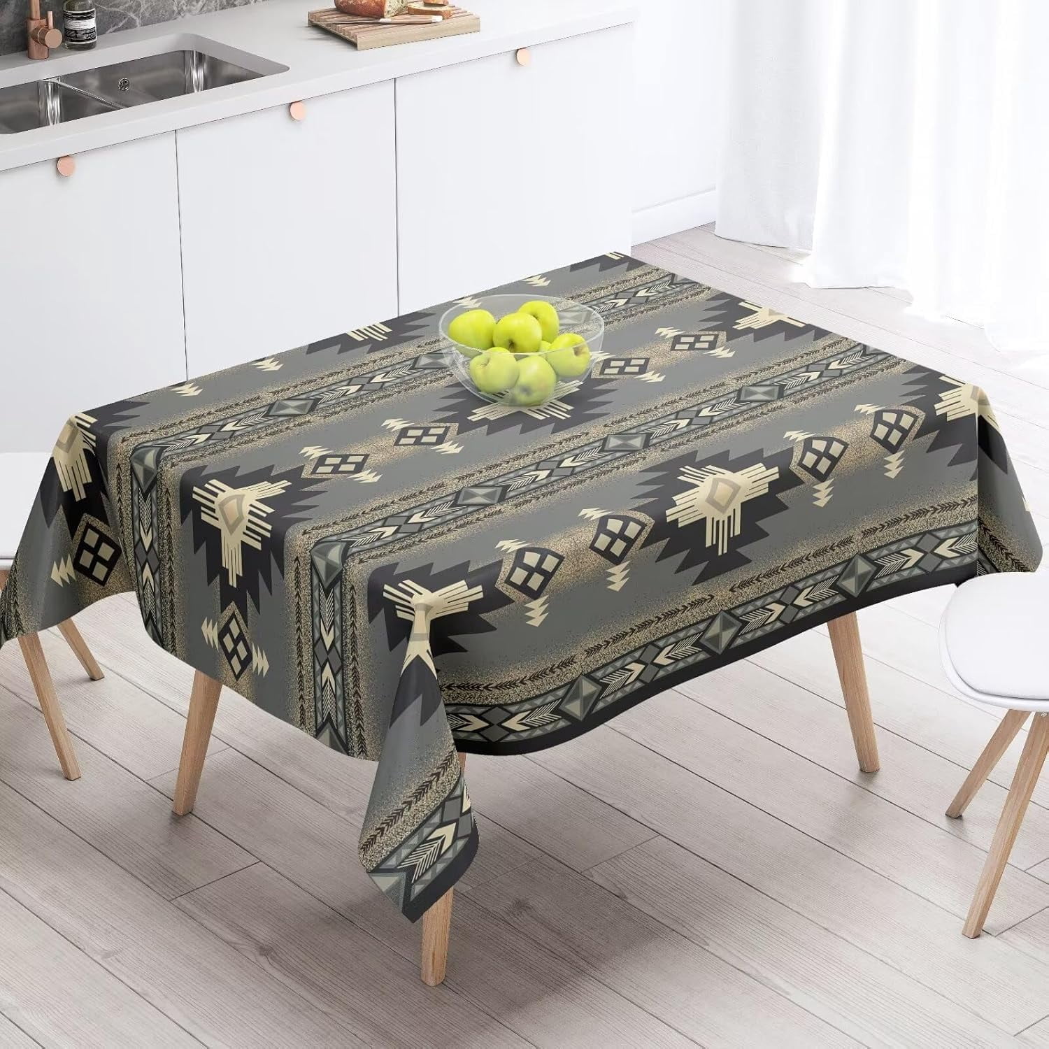 Aztec Tablecloth, Ethnic Tribal Geometric Design Rustic Native Washble Table Cover for Dinning Kitchen Farmhouse Party Decor 60""x120""