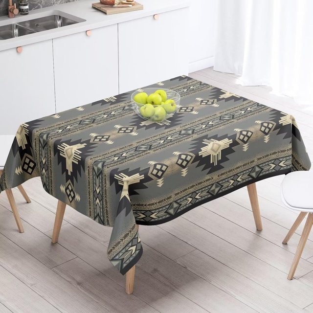 Aztec Tablecloth, Ethnic Tribal Geometric Design Rustic Native Washble Table Cover for Dinning Kitchen Farmhouse Party Decor 60""x120""