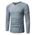 thumbnail image 1 of Dagugfen Long Sleeve Shirts for Men Irregular Button V Neck Trendy Casual Lightweight Hiking Tops Solid Color, 1 of 9