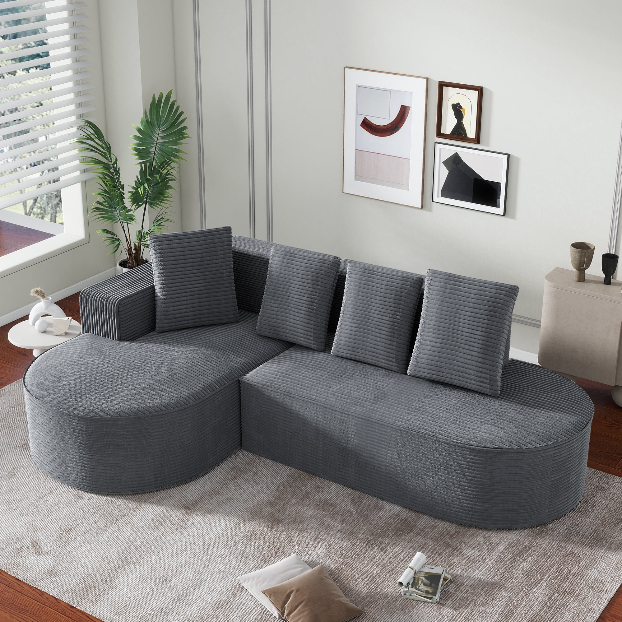 GOWE Fully compressed frameless sofa, modular combination sofa (L-shaped recline The spacious dimensions combined with dark cushions: This sofa measures 104.3" in width and has a seat depth of 27.3"
