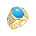 thumbnail image 3 of RYLOS Men's Rings 14K Yellow Gold Nugget Ring with Cabochon Gemstone & Diamonds Turquoise Rings For Men Size 11, 3 of 7