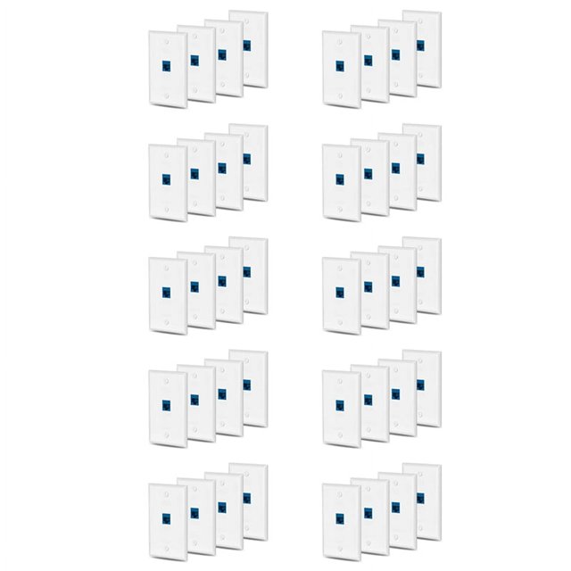 40X Cat6 Ethernet Sortie de Plaque Murale 1 Port RJ45 Réseau Femelle à Femelle Mur Coupleur Jack Plaque Blanc & Bleu